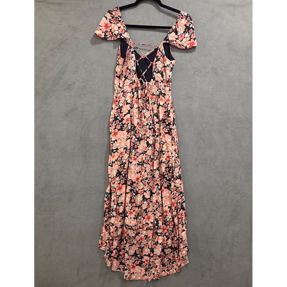 Floral Hi-Lo Maxi Dress Women's No Size Lace-Up Back Feminine Coquette Delicate - Picture 4 of 9